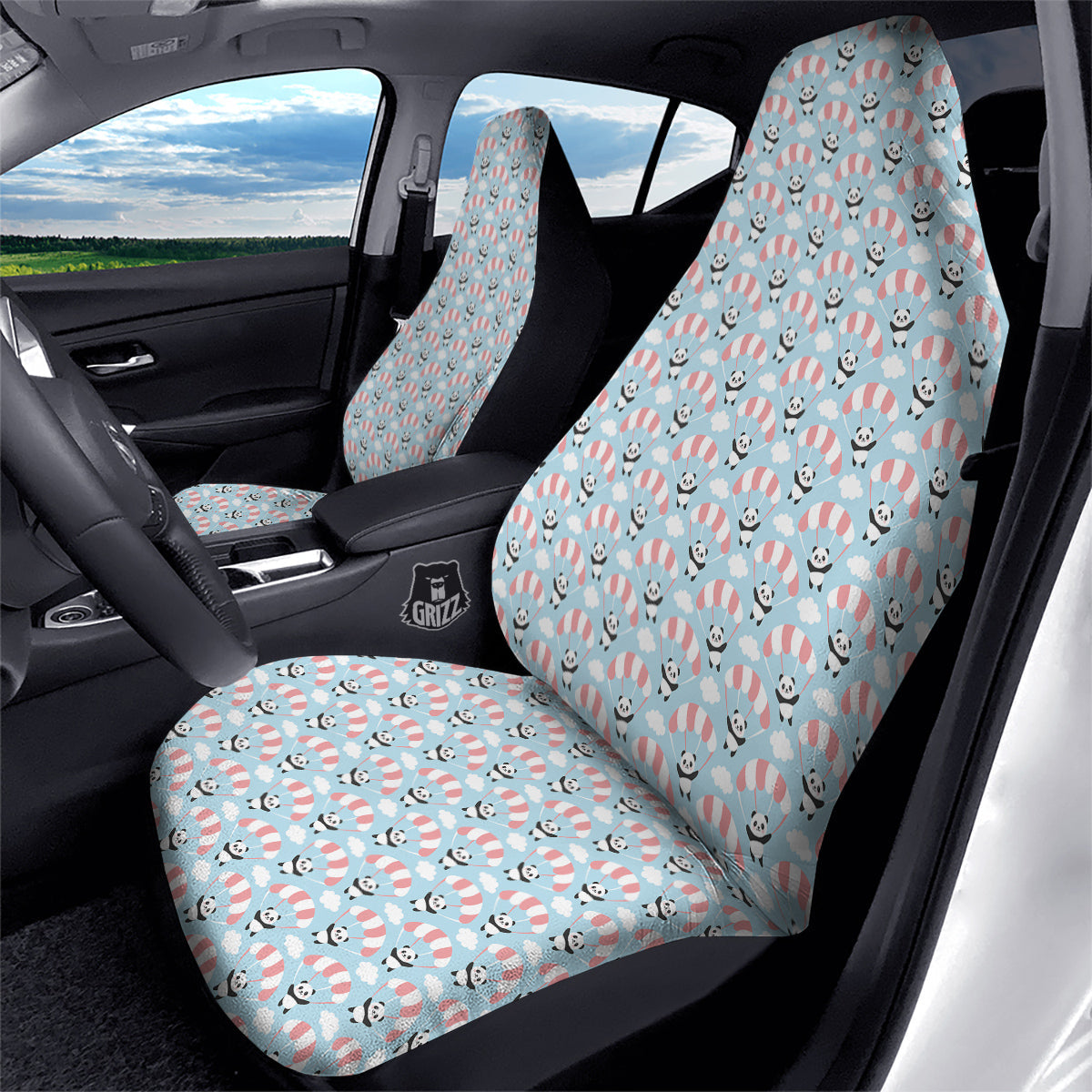Parachute And Cute Panda Print Pattern Car Seat Covers-grizzshop