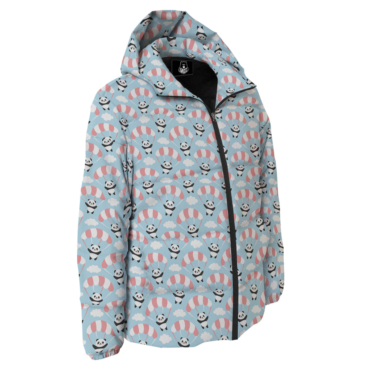 Parachute And Cute Panda Print Pattern Down Jacket-grizzshop