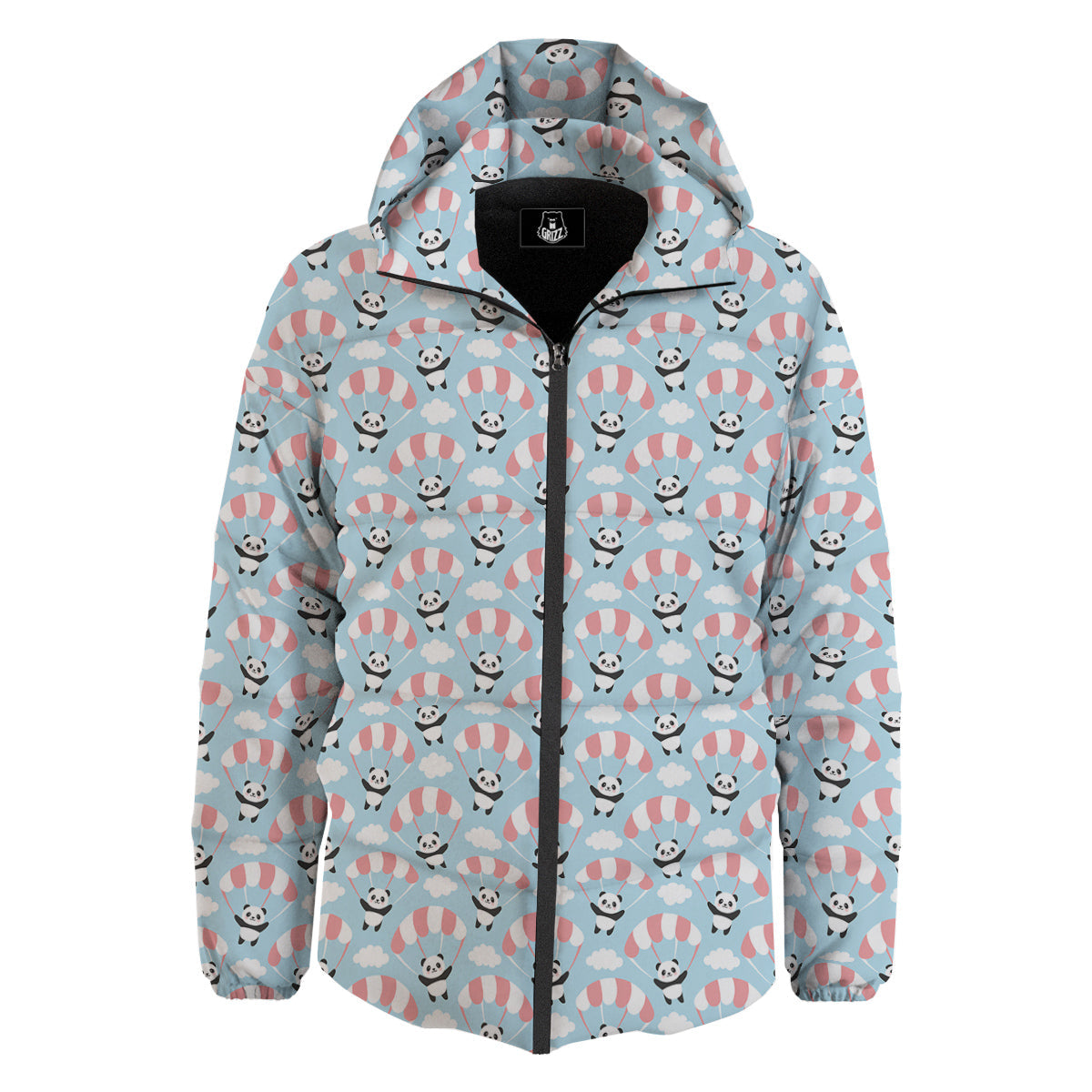 Parachute And Cute Panda Print Pattern Down Jacket-grizzshop