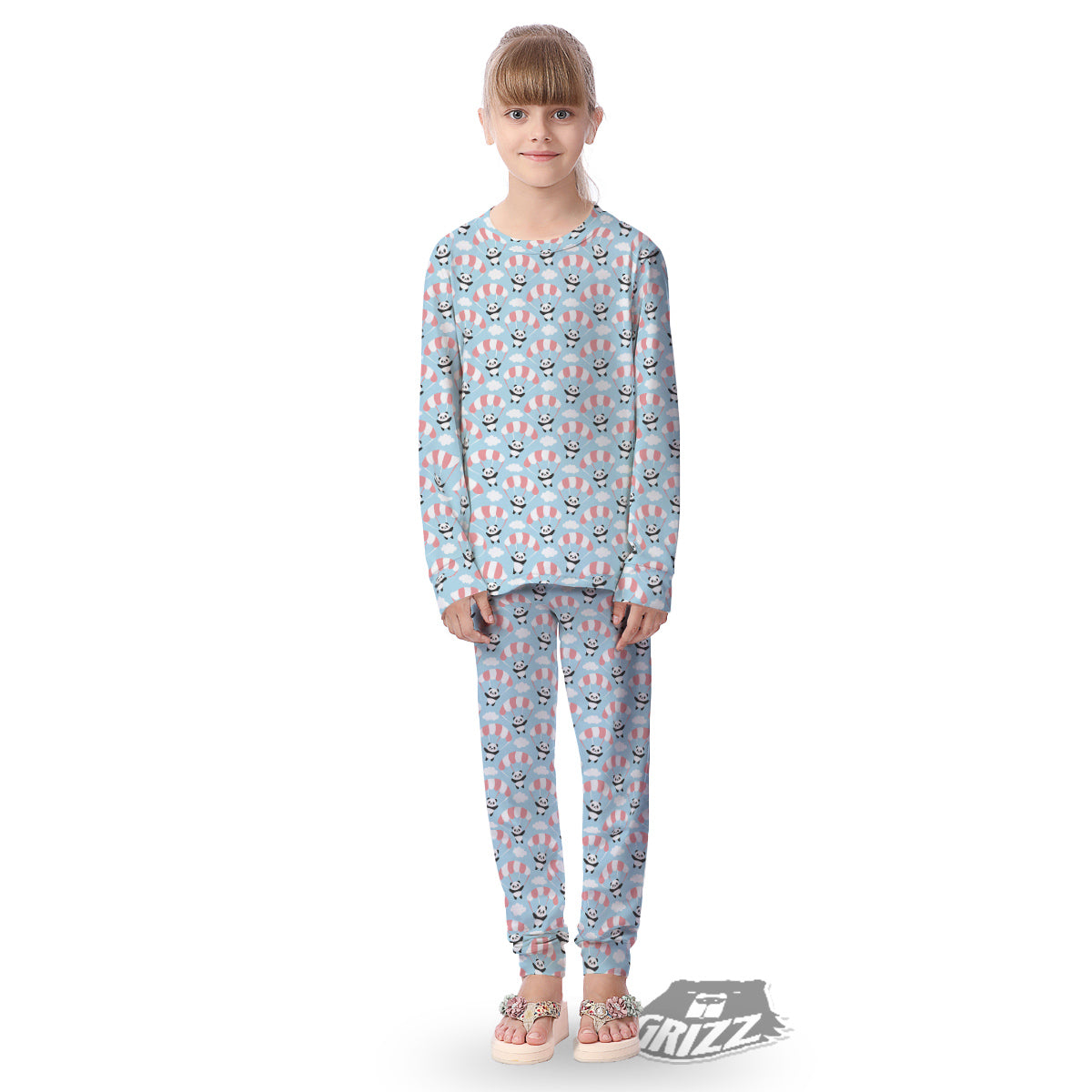 Parachute And Cute Panda Print Pattern Kid's Pajamas-grizzshop