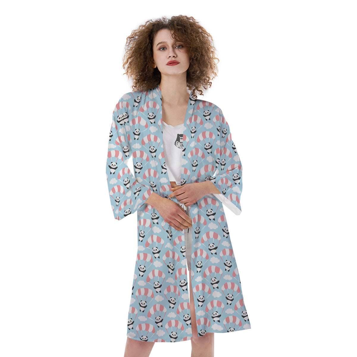 Parachute And Cute Panda Print Pattern Kimono-grizzshop