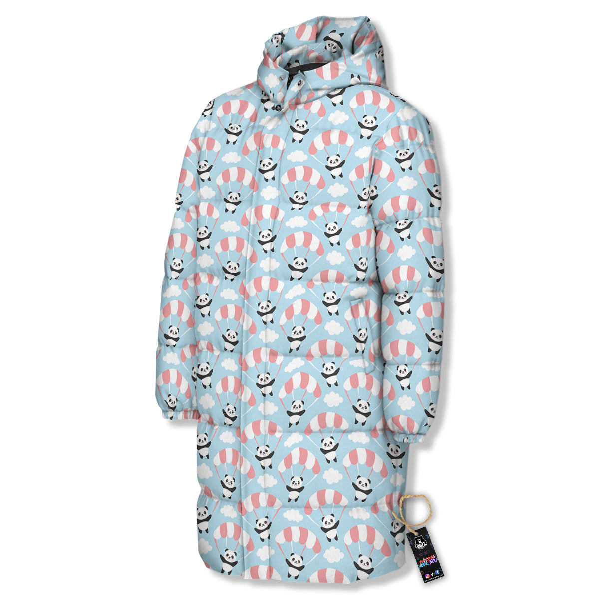 Parachute And Cute Panda Print Pattern Long Down Jacket-grizzshop