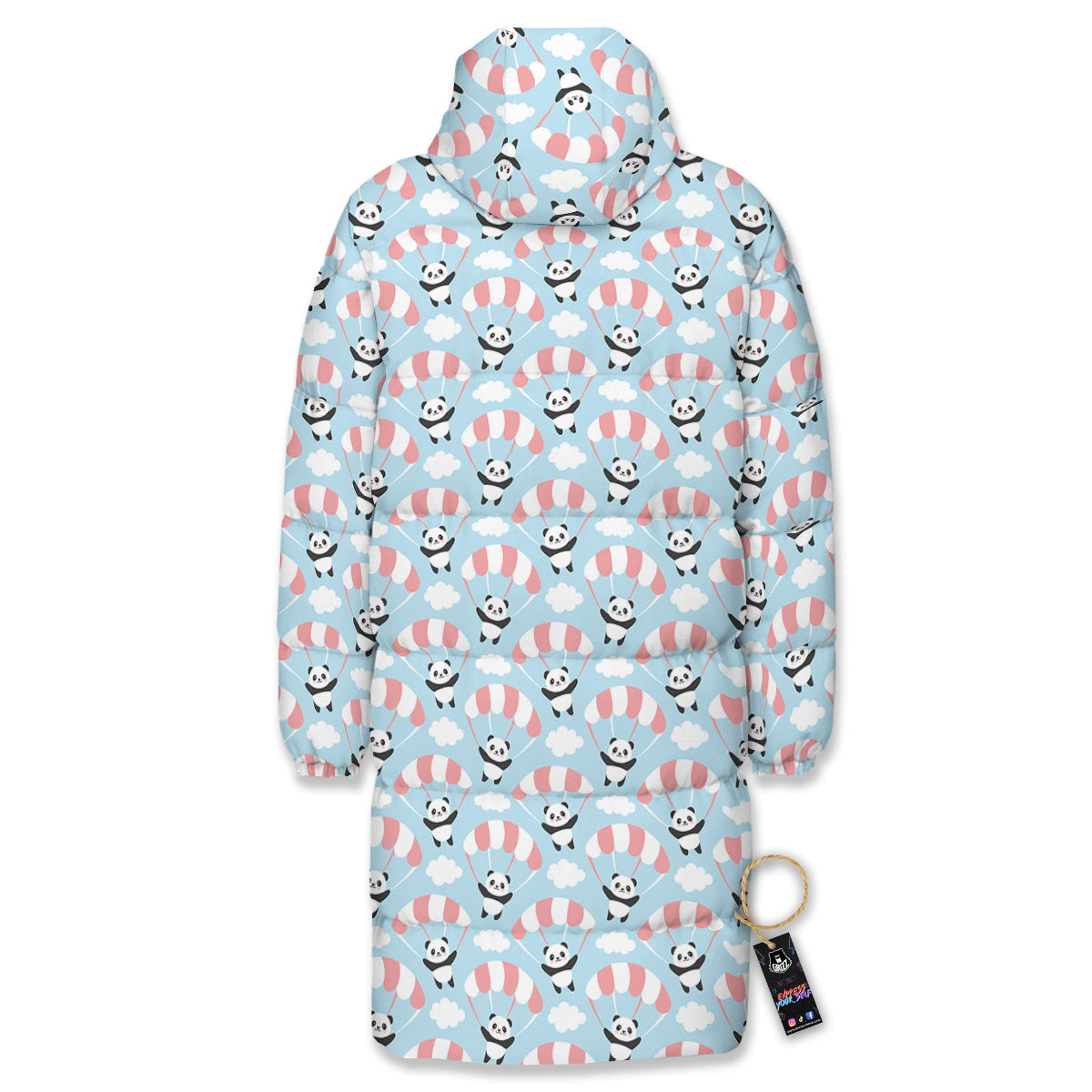 Parachute And Cute Panda Print Pattern Long Down Jacket-grizzshop