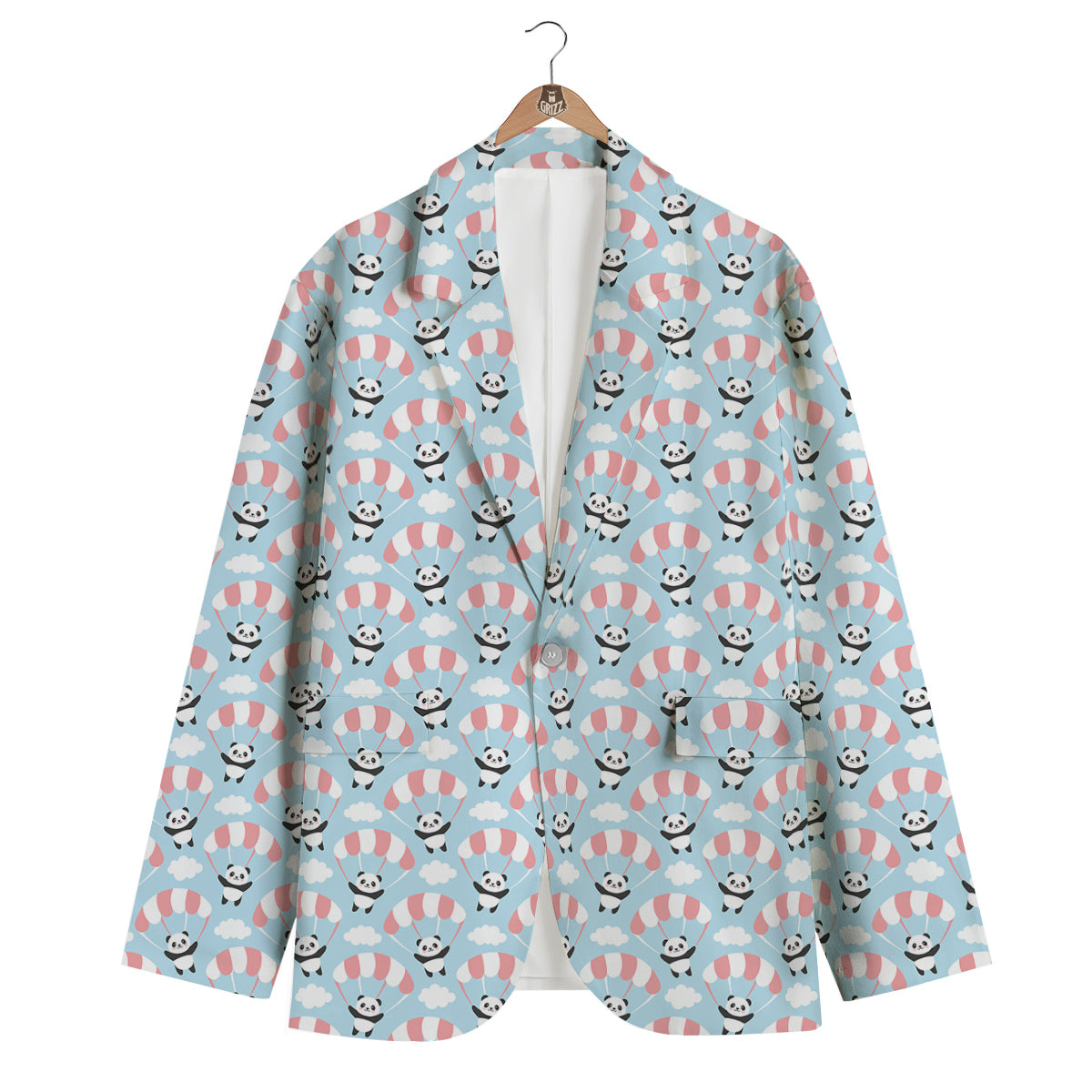 Parachute And Cute Panda Print Pattern Men's Blazer-grizzshop