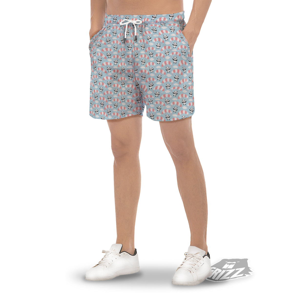 Parachute And Cute Panda Print Pattern Men's Gym Shorts-grizzshop