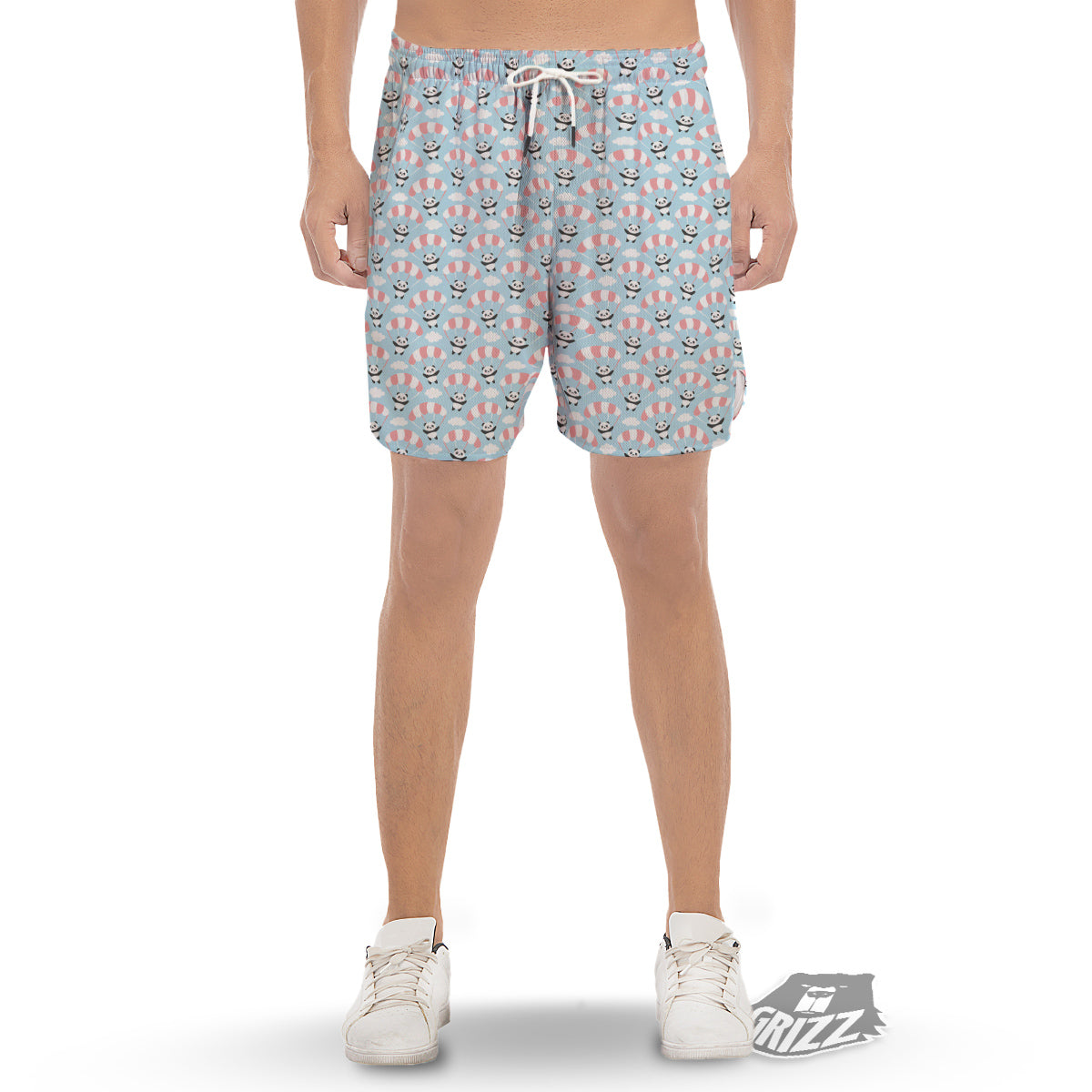Parachute And Cute Panda Print Pattern Men's Gym Shorts-grizzshop