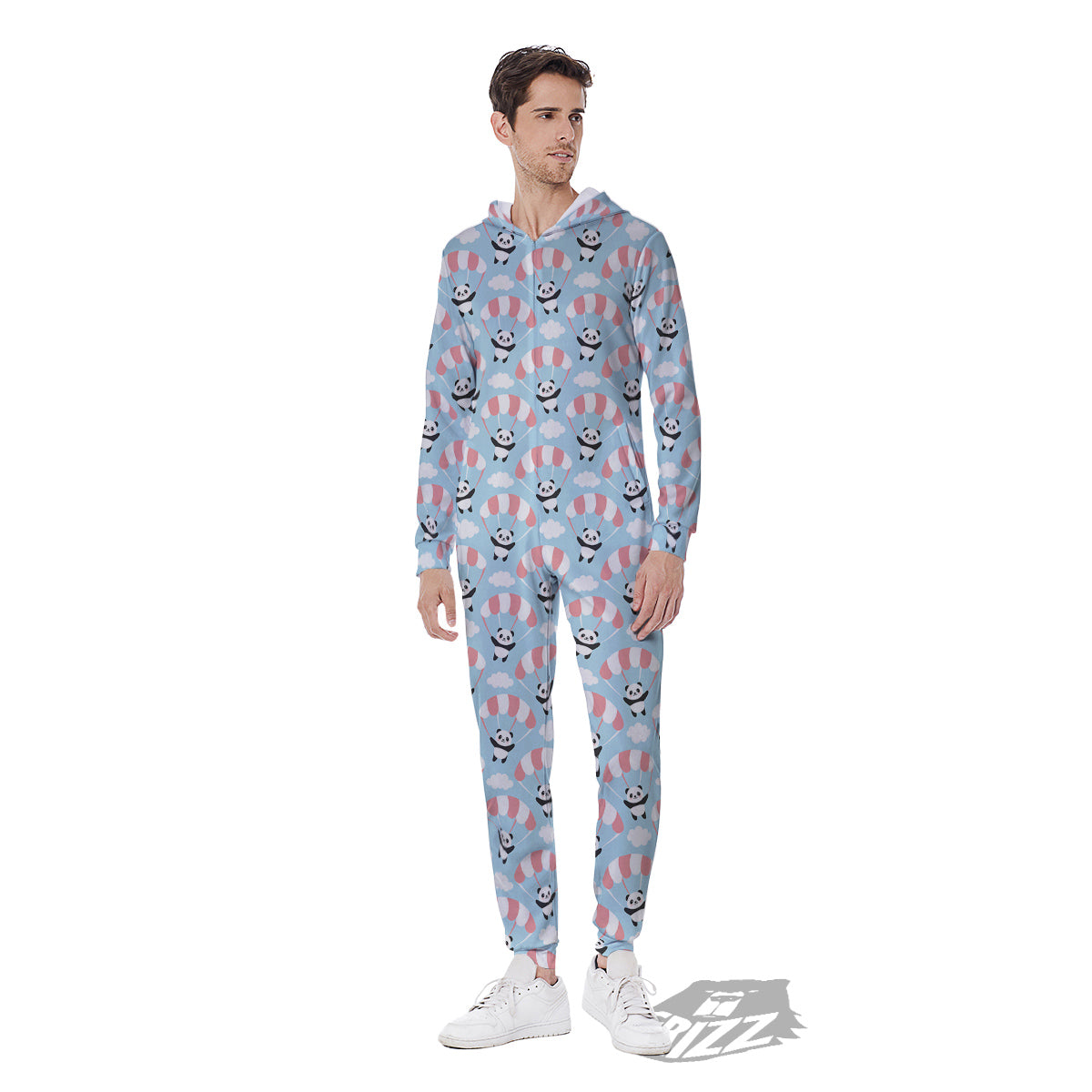 Parachute And Cute Panda Print Pattern Men's Jumpsuit-grizzshop