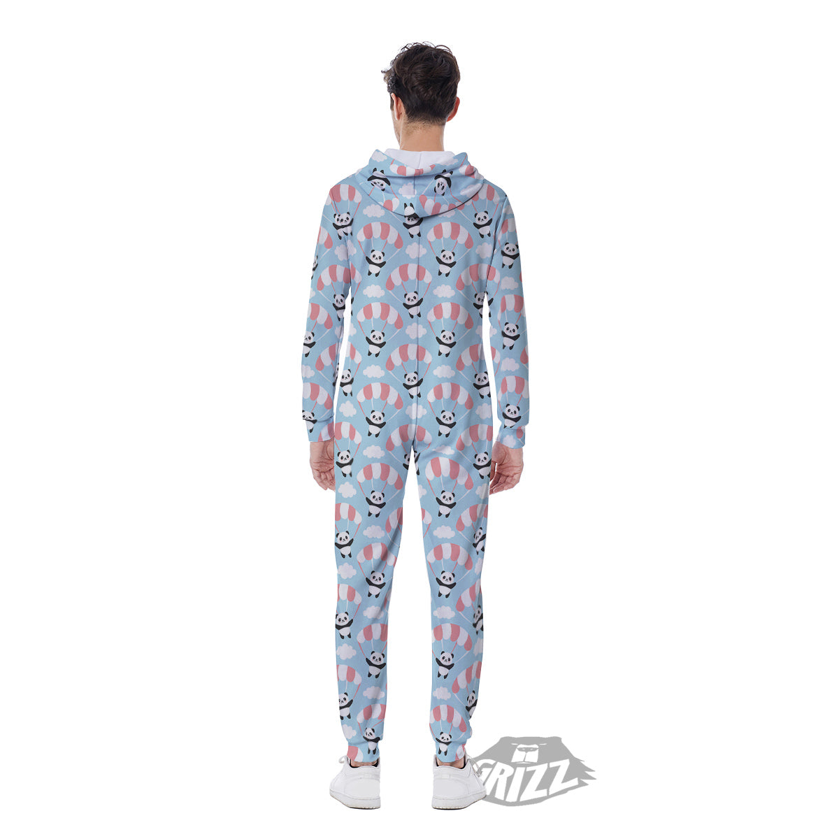 Parachute And Cute Panda Print Pattern Men's Jumpsuit-grizzshop