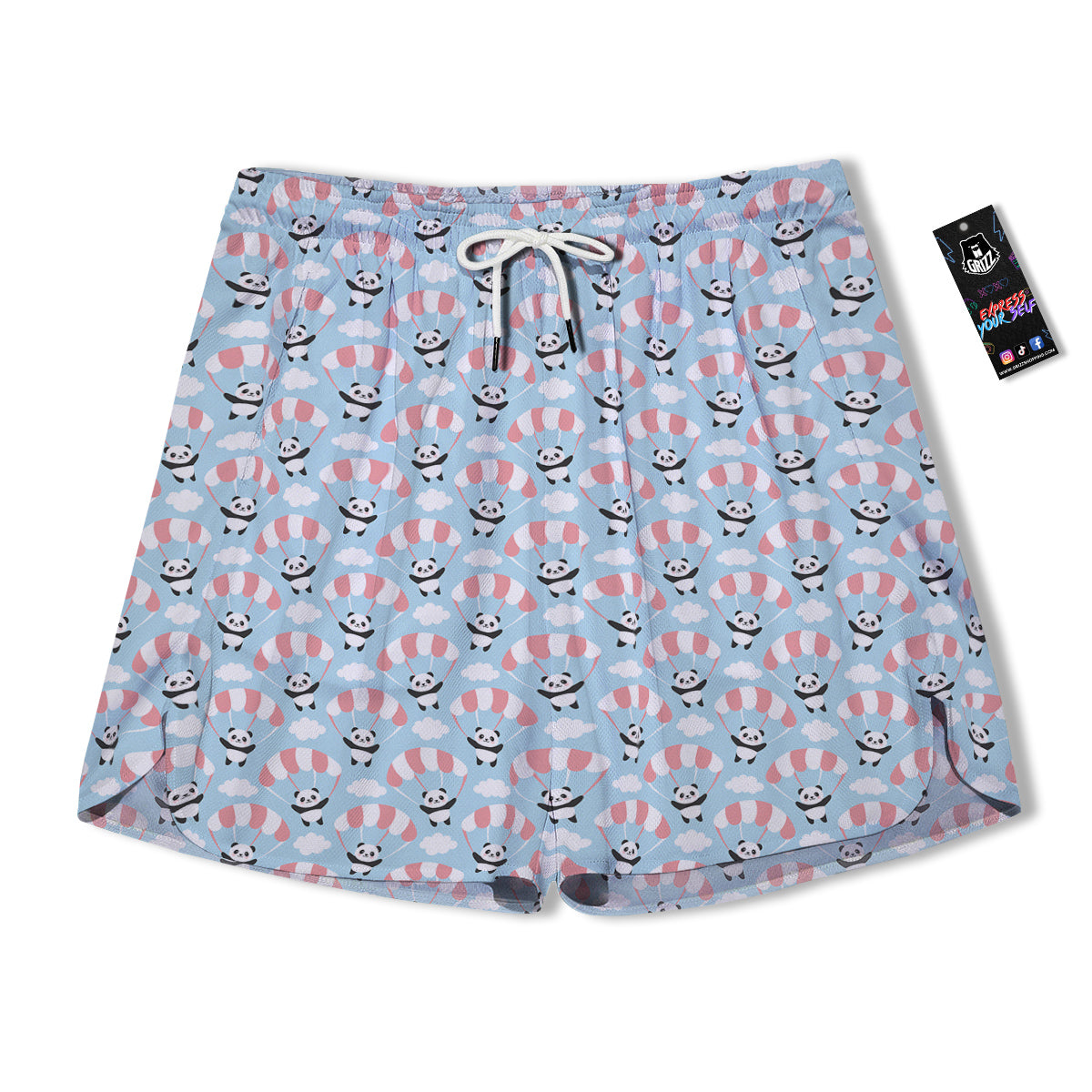 Parachute And Cute Panda Print Pattern Men's Running Shorts-grizzshop