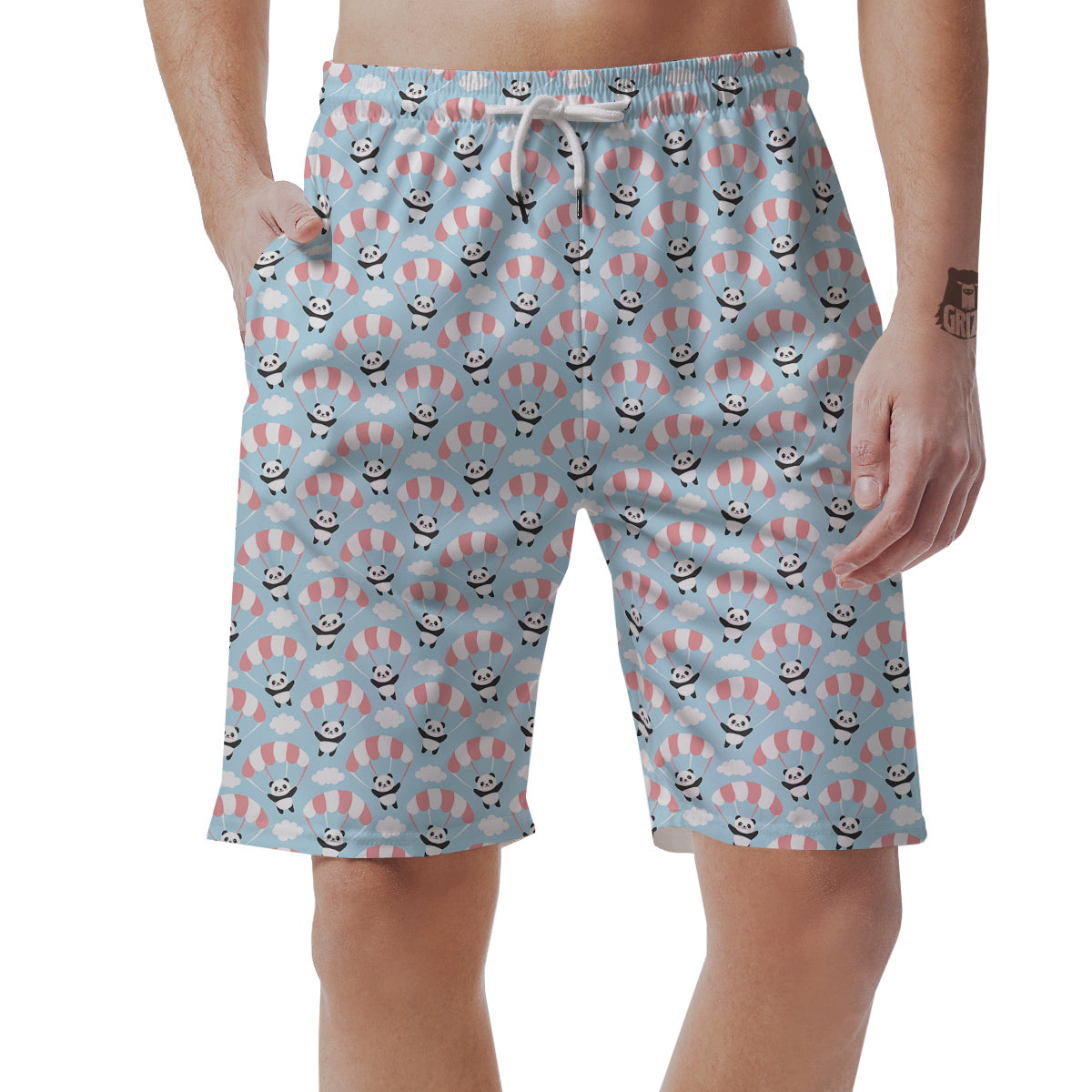Parachute And Cute Panda Print Pattern Men's Shorts-grizzshop