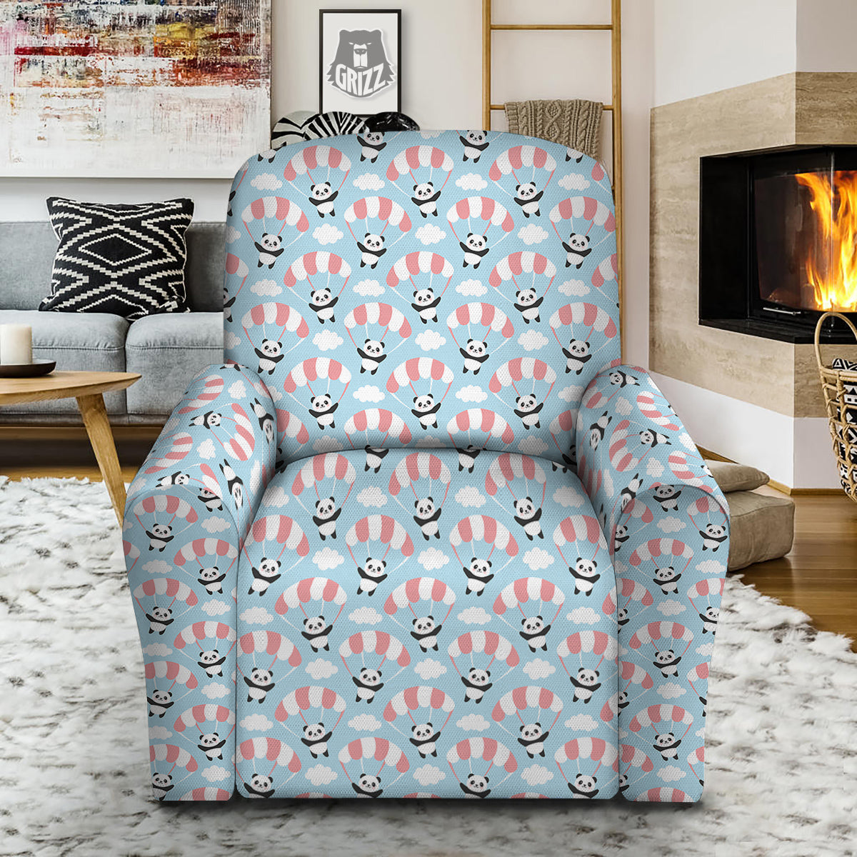 Parachute And Cute Panda Print Pattern Recliner Slipcover-grizzshop