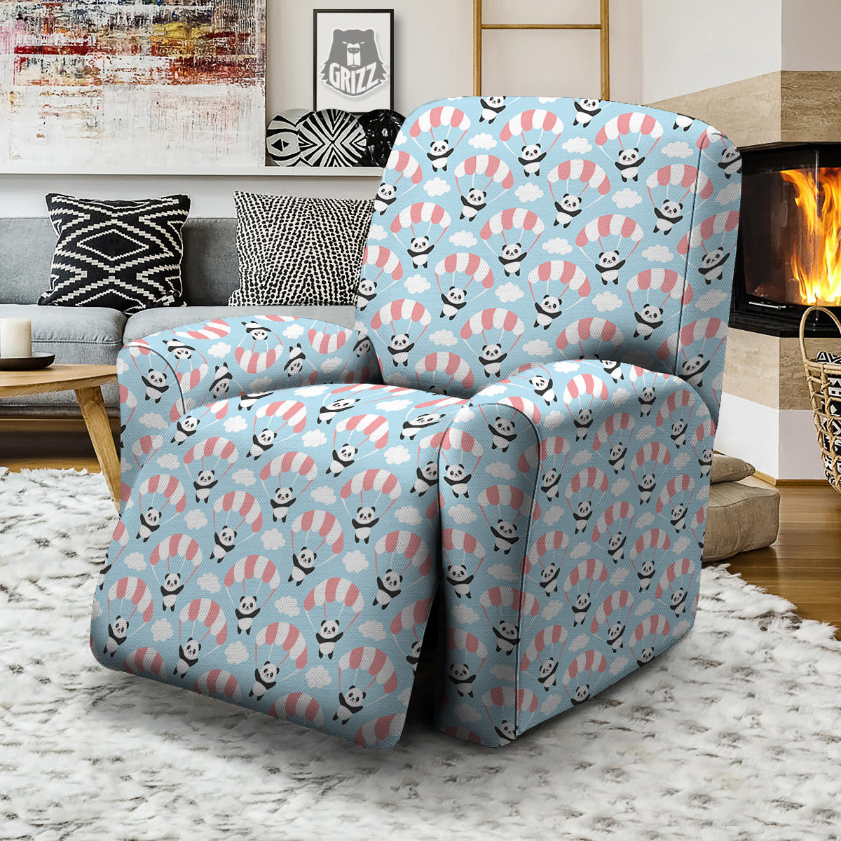 Parachute And Cute Panda Print Pattern Recliner Slipcover-grizzshop