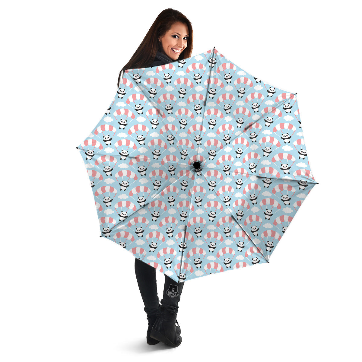 Parachute And Cute Panda Print Pattern Umbrella-grizzshop
