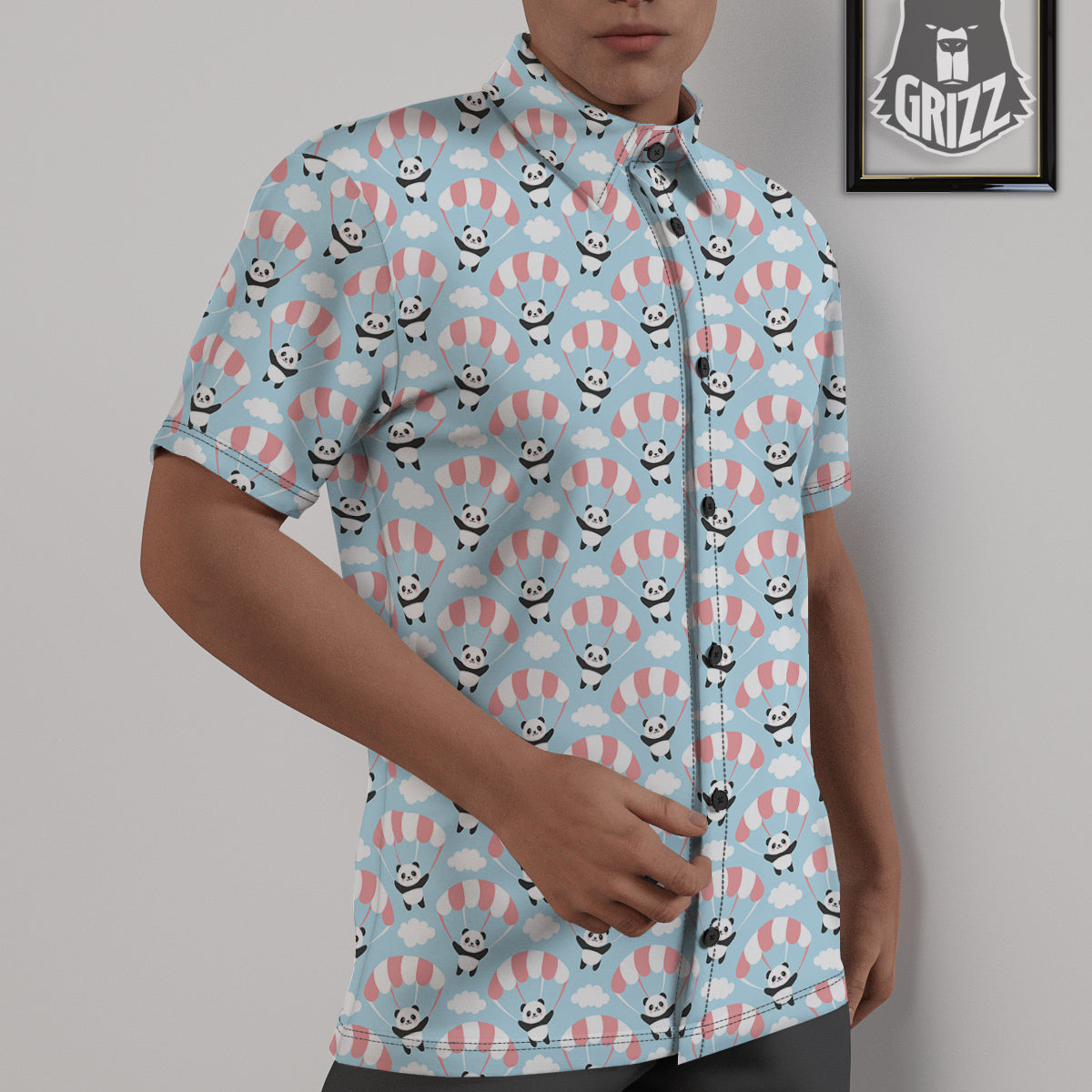 Parachute And Cute Panda Print Pattern Untucked Shirts-grizzshop