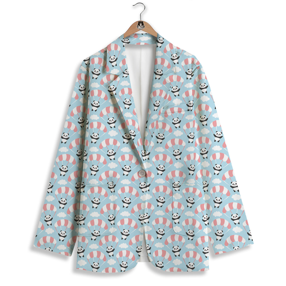 Parachute And Cute Panda Print Pattern Women's Blazer-grizzshop