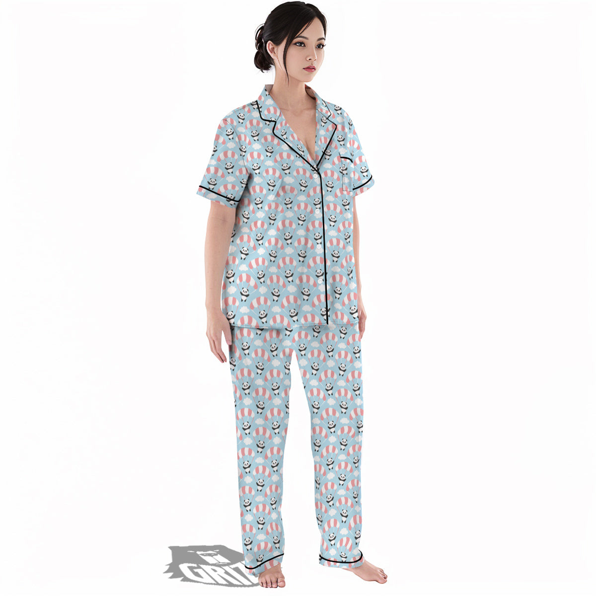 Parachute And Cute Panda Print Pattern Women's Pajamas Set-grizzshop