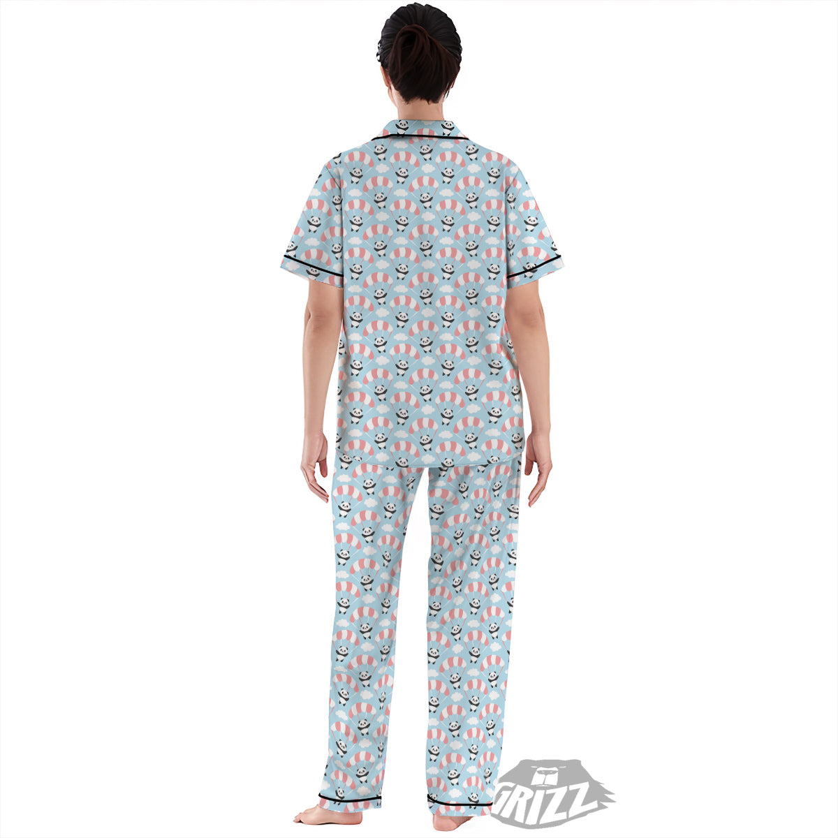 Parachute And Cute Panda Print Pattern Women's Pajamas Set-grizzshop
