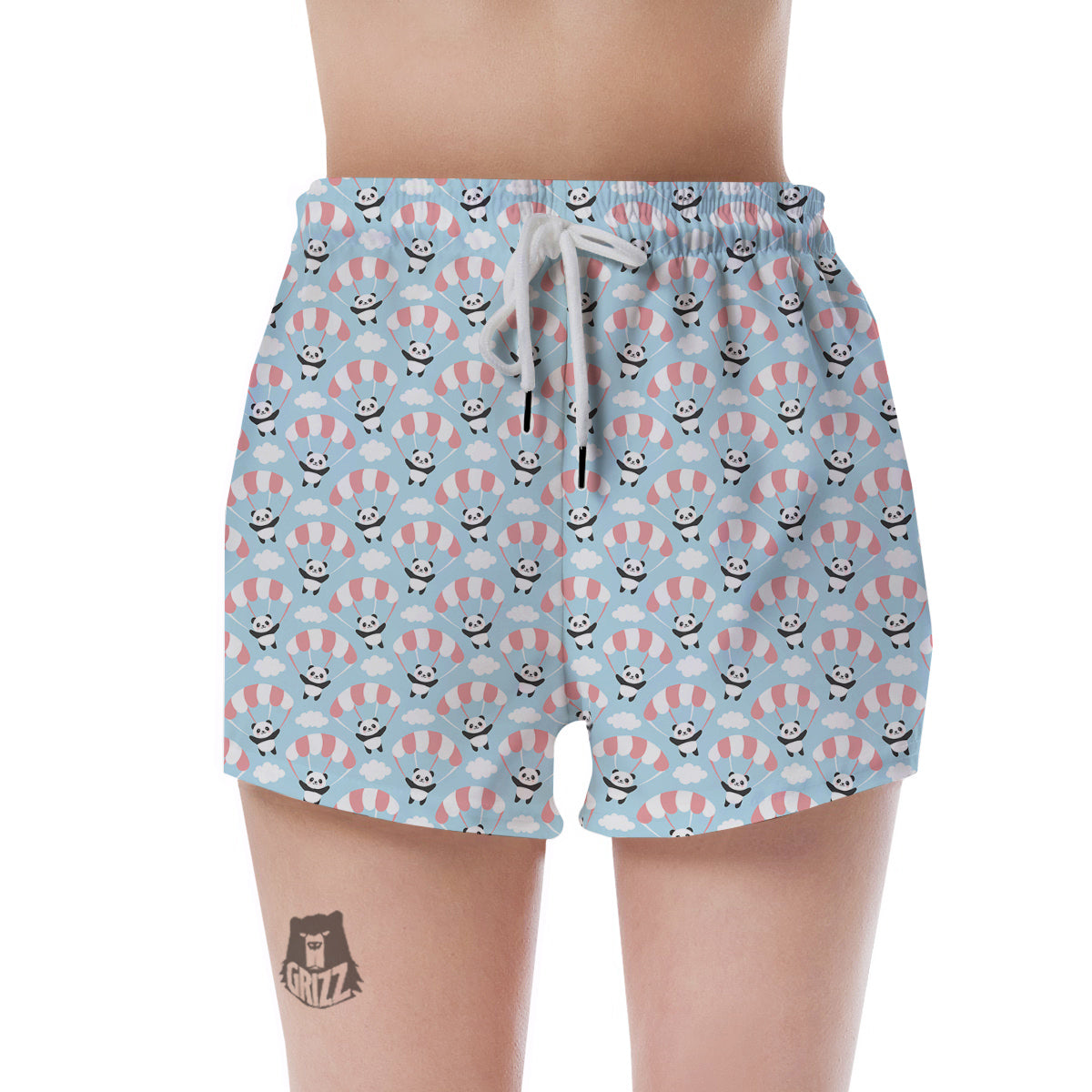 Parachute And Cute Panda Print Pattern Women's Shorts-grizzshop