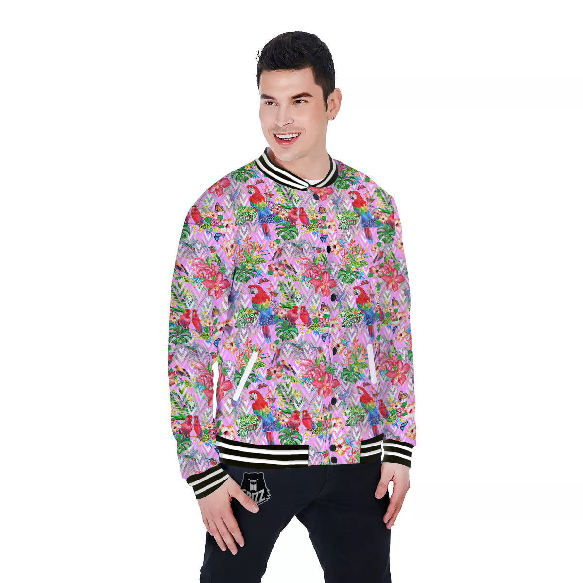 Paradise Flower Bird Print Pattern Baseball Jacket-grizzshop