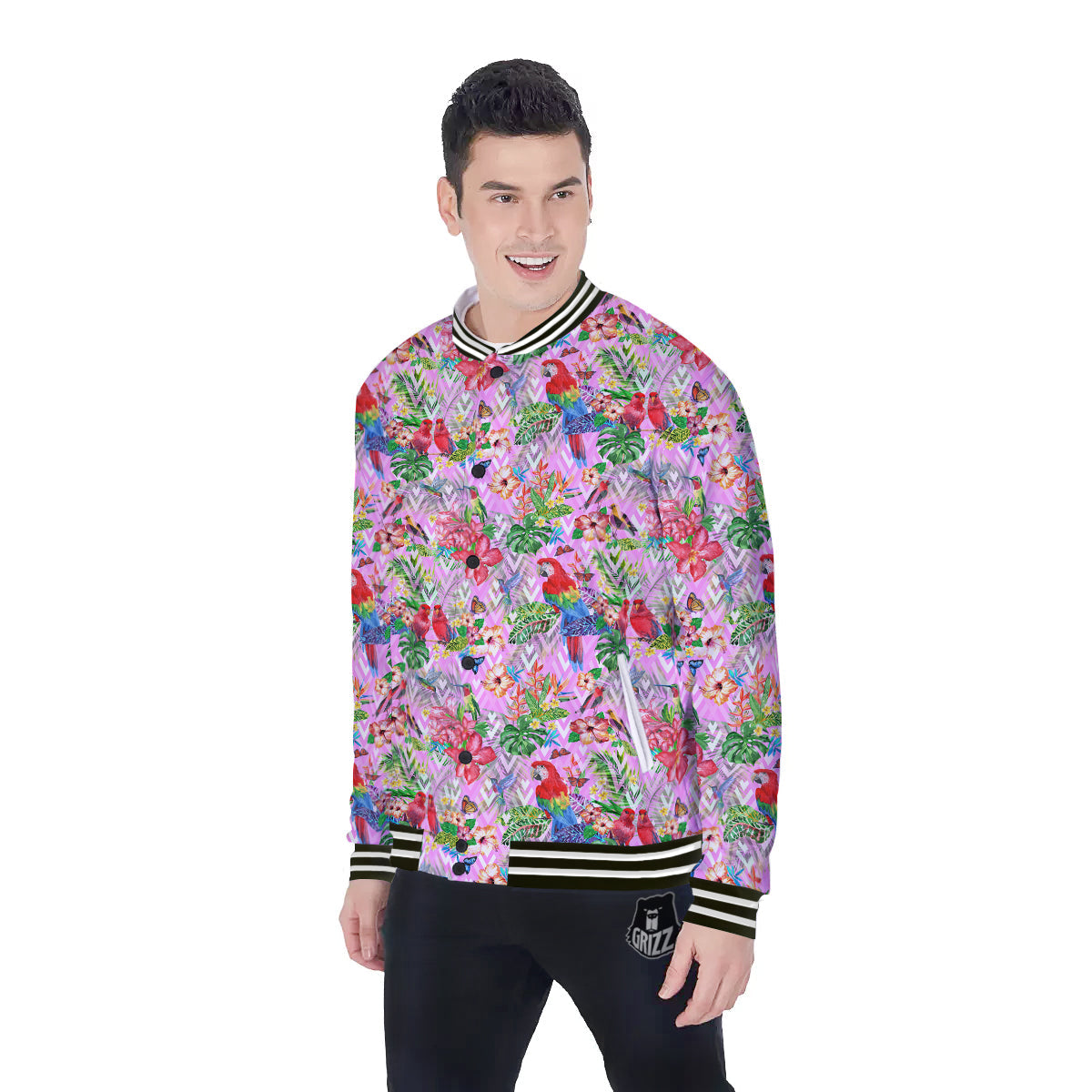 Paradise Flower Bird Print Pattern Baseball Jacket-grizzshop