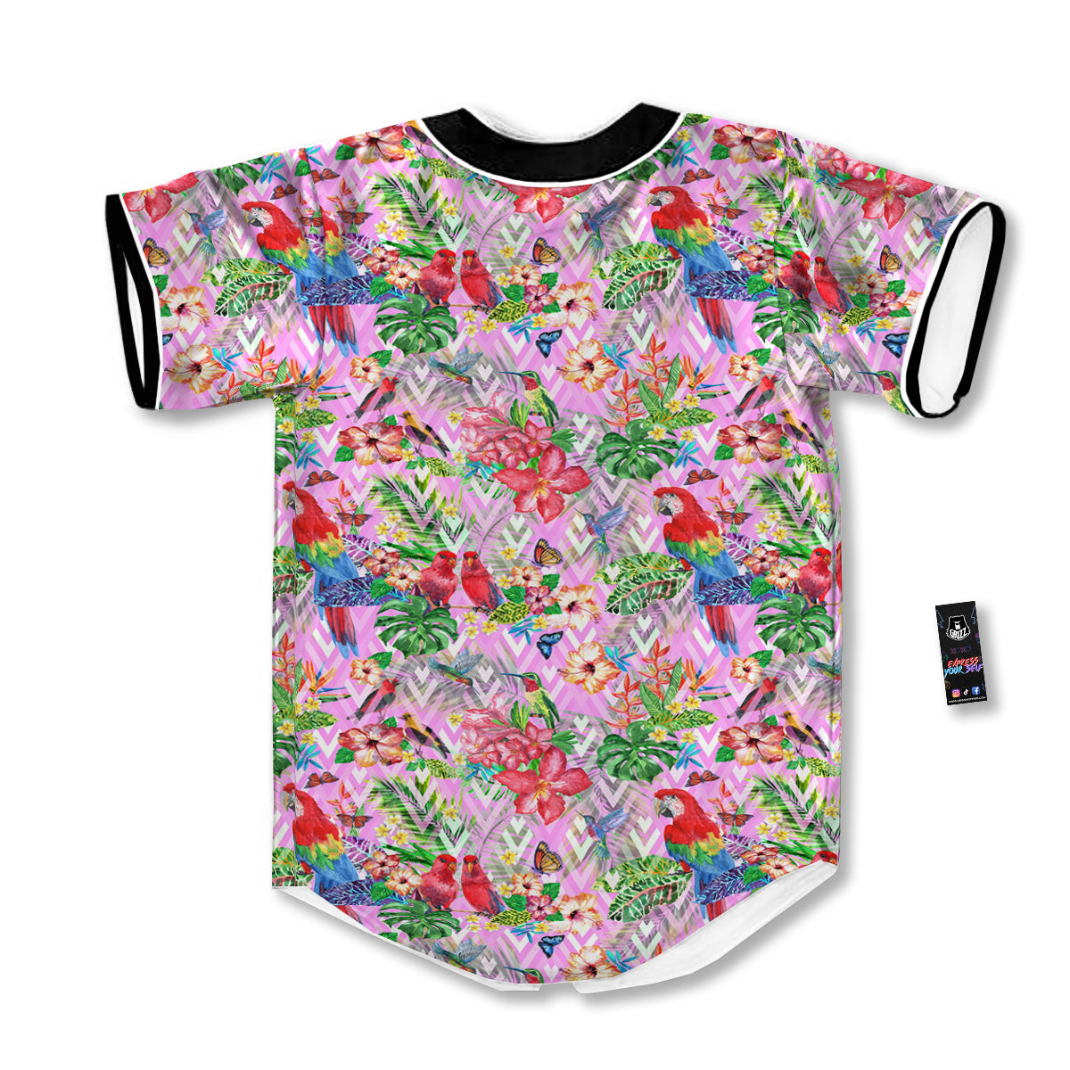 Paradise Flower Bird Print Pattern Baseball Jersey-grizzshop