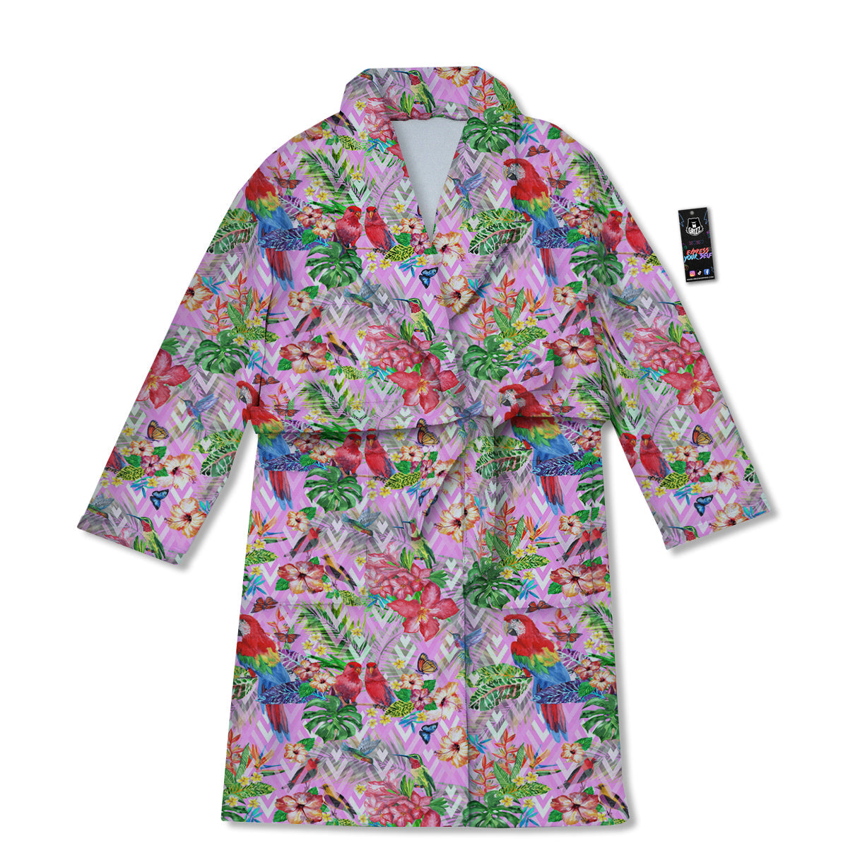 Paradise Flower Bird Print Pattern Bathrobe-grizzshop