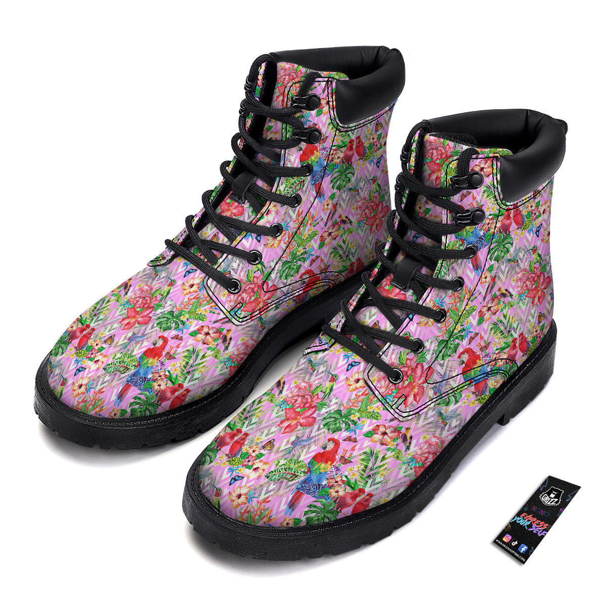 Paradise Flower Bird Print Pattern Boots-grizzshop