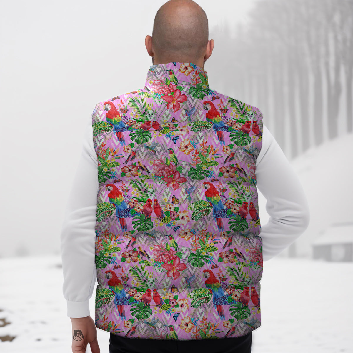 Paradise Flower Bird Print Pattern Down Vest-grizzshop