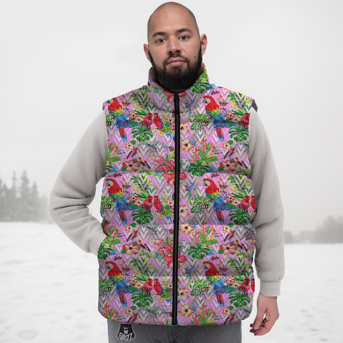 Paradise Flower Bird Print Pattern Down Vest-grizzshop