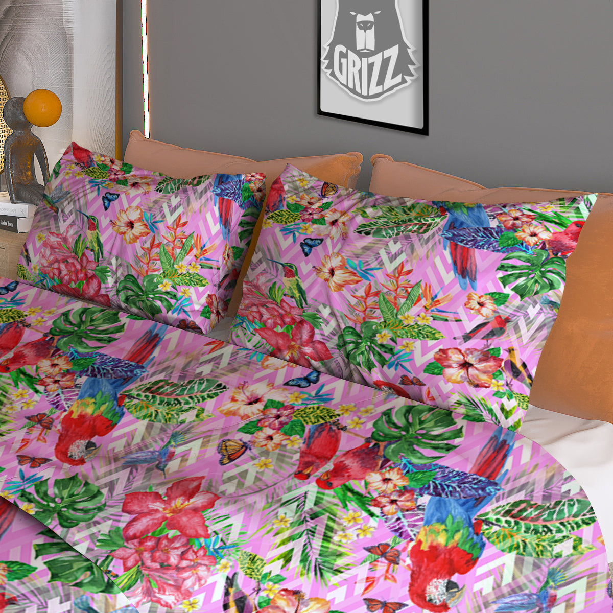Paradise Flower Bird Print Pattern Duvet Cover Bedding Set-grizzshop