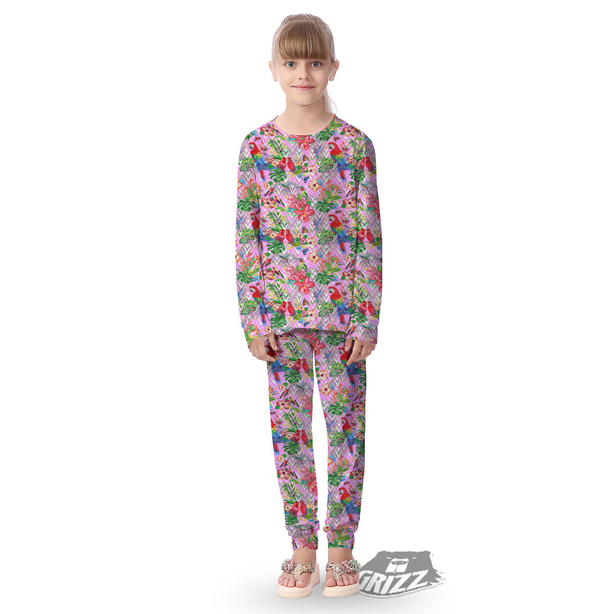 Paradise Flower Bird Print Pattern Kid's Pajamas-grizzshop