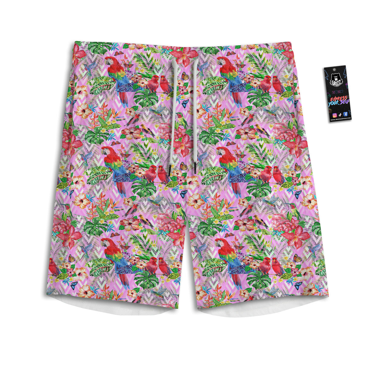 Paradise Flower Bird Print Pattern Men's Athletic Shorts-grizzshop