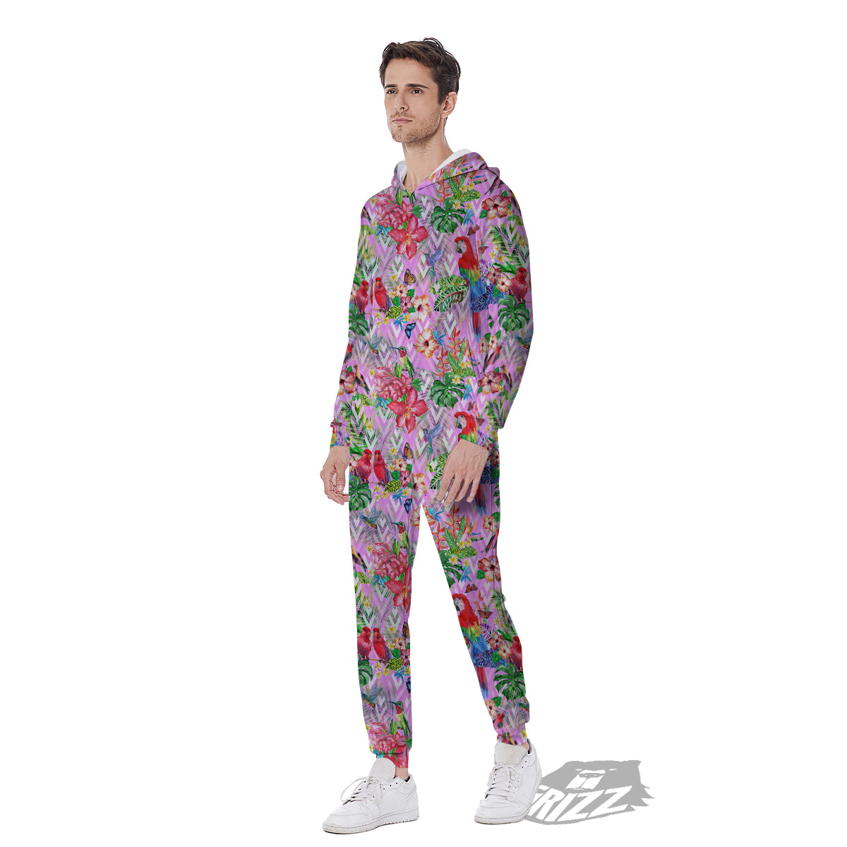 Paradise Flower Bird Print Pattern Men's Jumpsuit-grizzshop