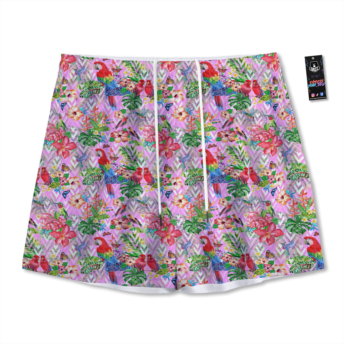 Paradise Flower Bird Print Pattern Mesh Shorts-grizzshop