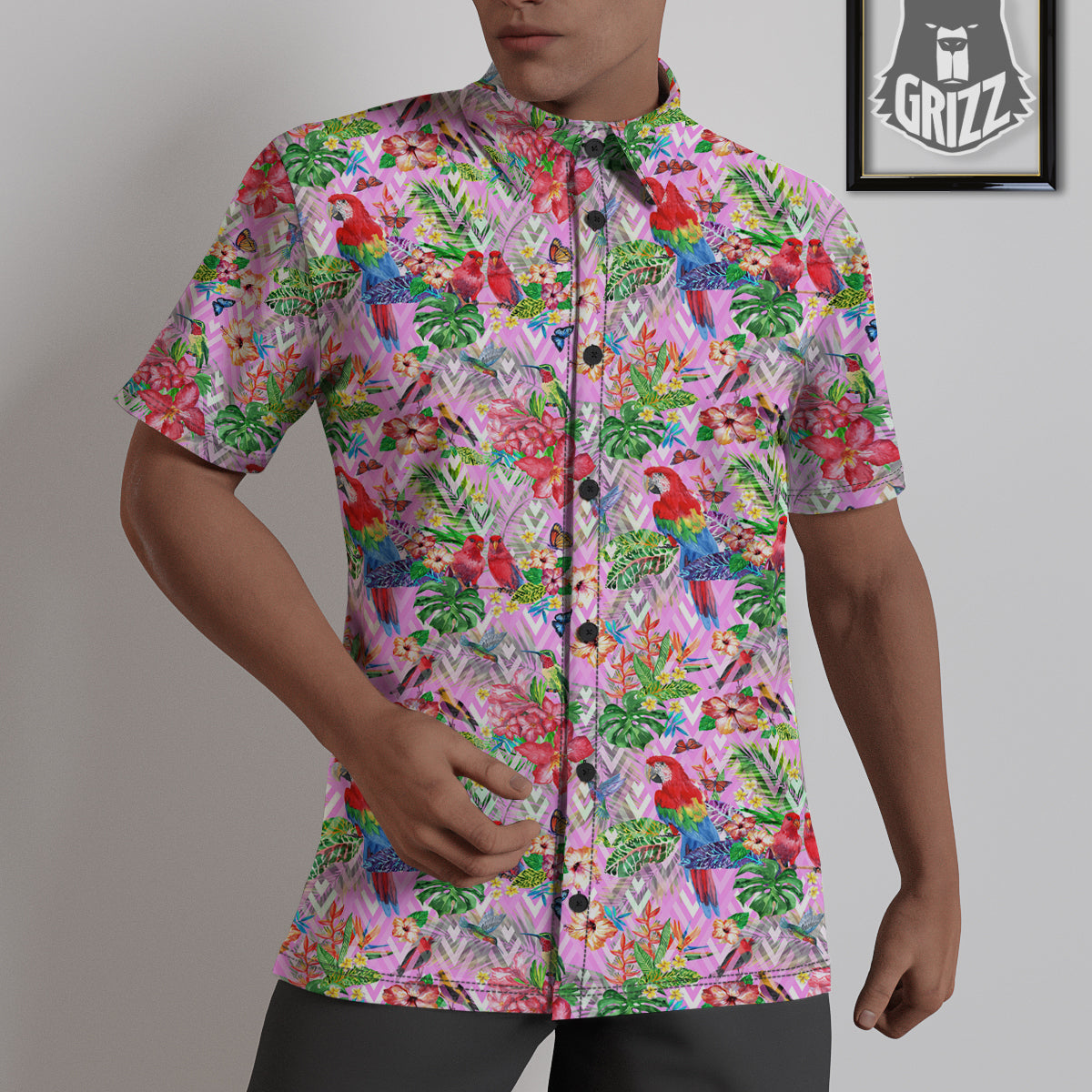Paradise Flower Bird Print Pattern Untucked Shirts-grizzshop