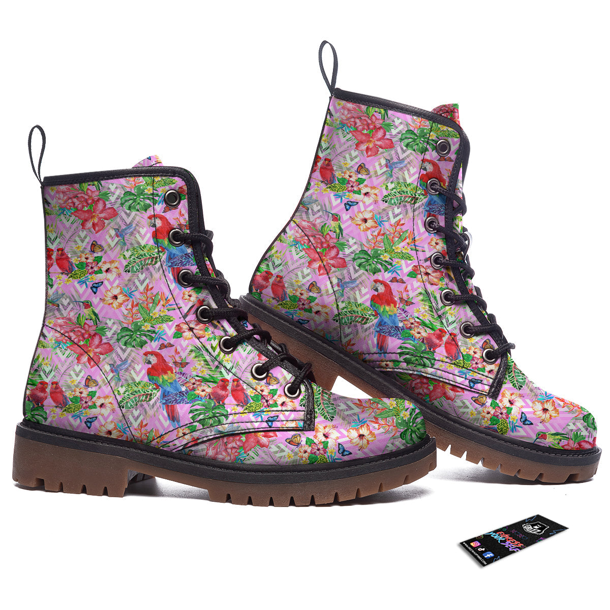 Paradise Flower Bird Print Pattern Work Boots-grizzshop