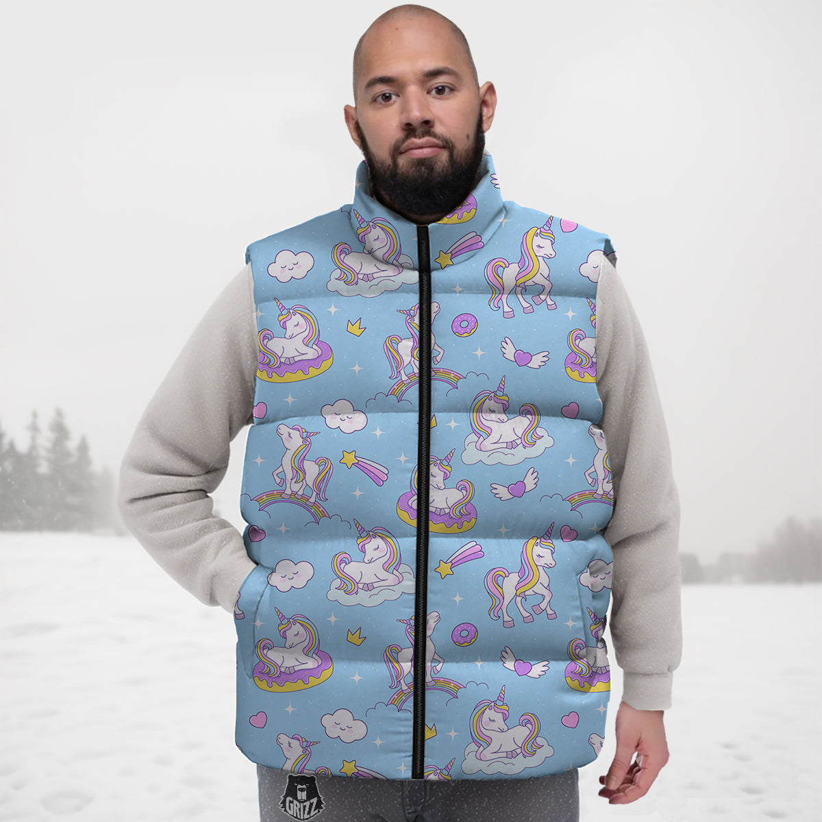 Paradise Unicorn Print Pattern Down Vest-grizzshop