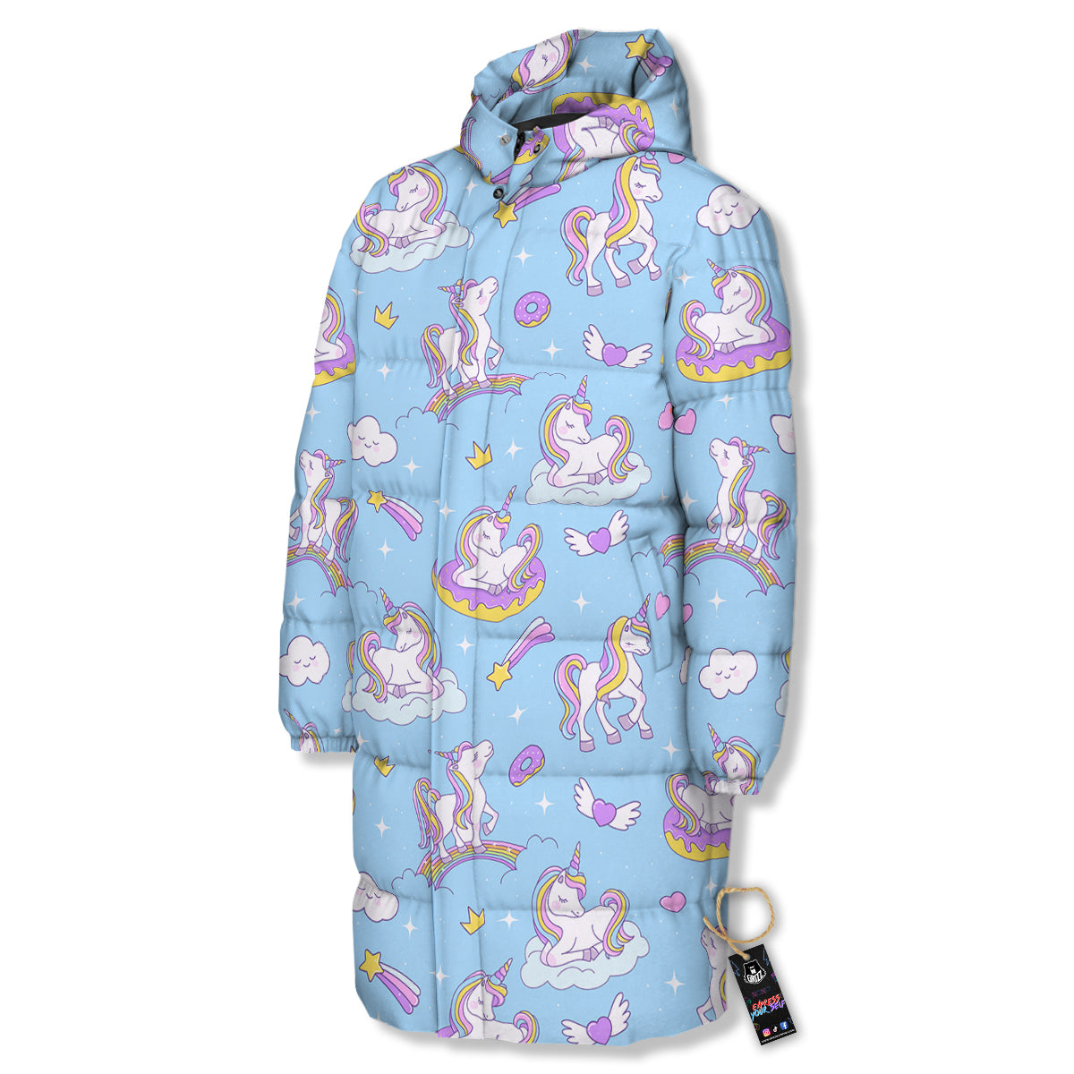 Paradise Unicorn Print Pattern Long Down Jacket-grizzshop