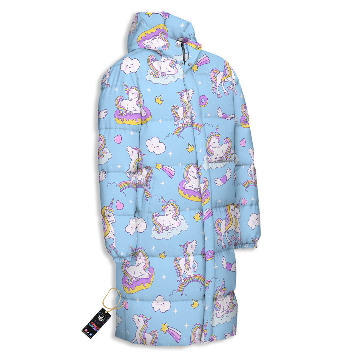 Paradise Unicorn Print Pattern Long Down Jacket-grizzshop
