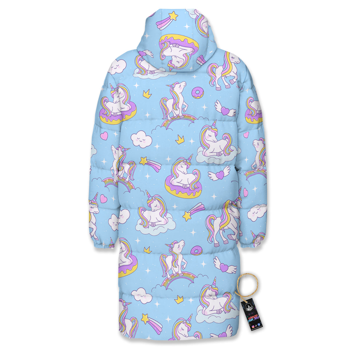 Paradise Unicorn Print Pattern Long Down Jacket-grizzshop