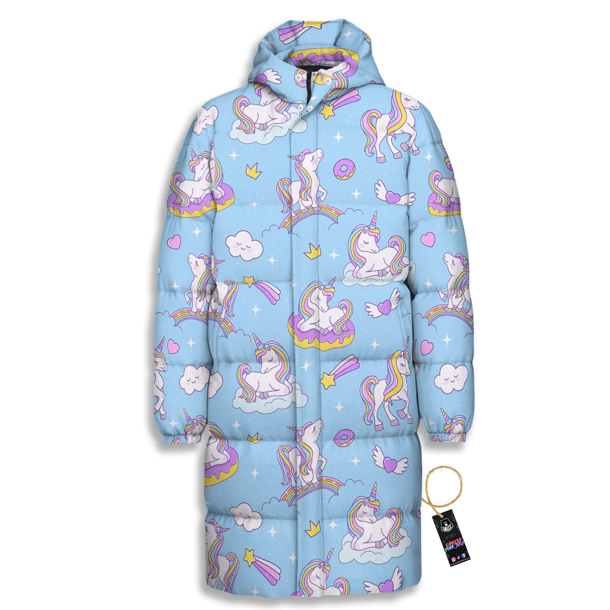 Paradise Unicorn Print Pattern Long Down Jacket-grizzshop