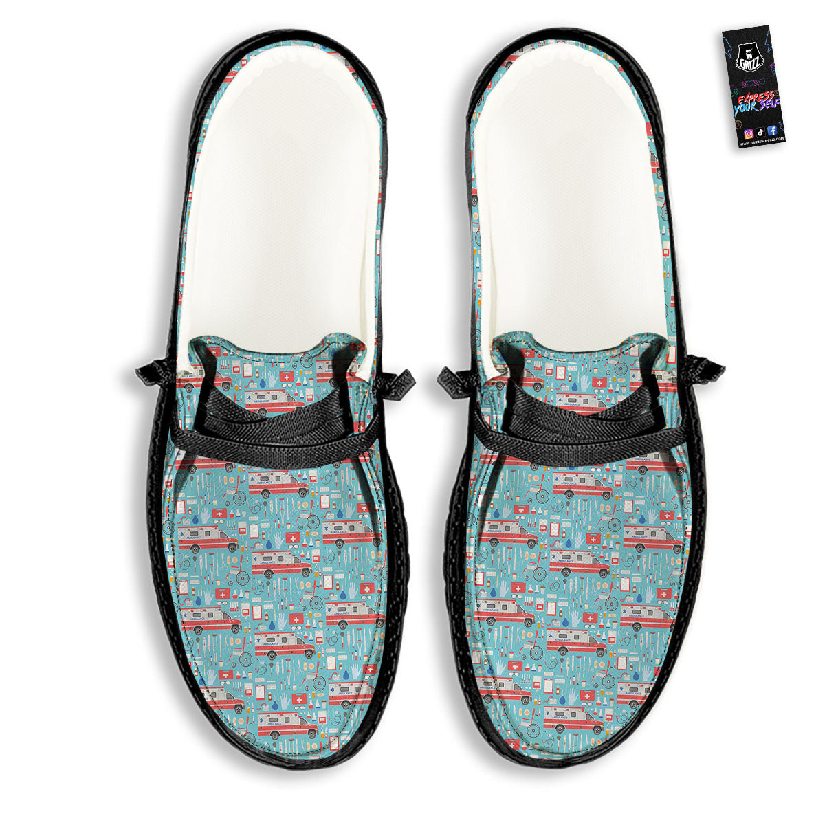 Paramedic EMS Print Pattern Black Loafers-grizzshop