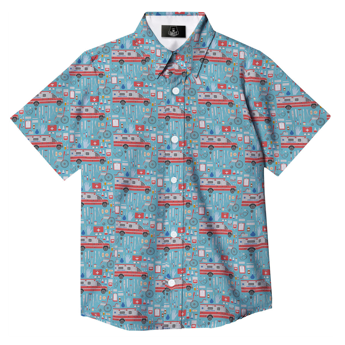 Paramedic EMS Print Pattern Button Up Shirt-grizzshop