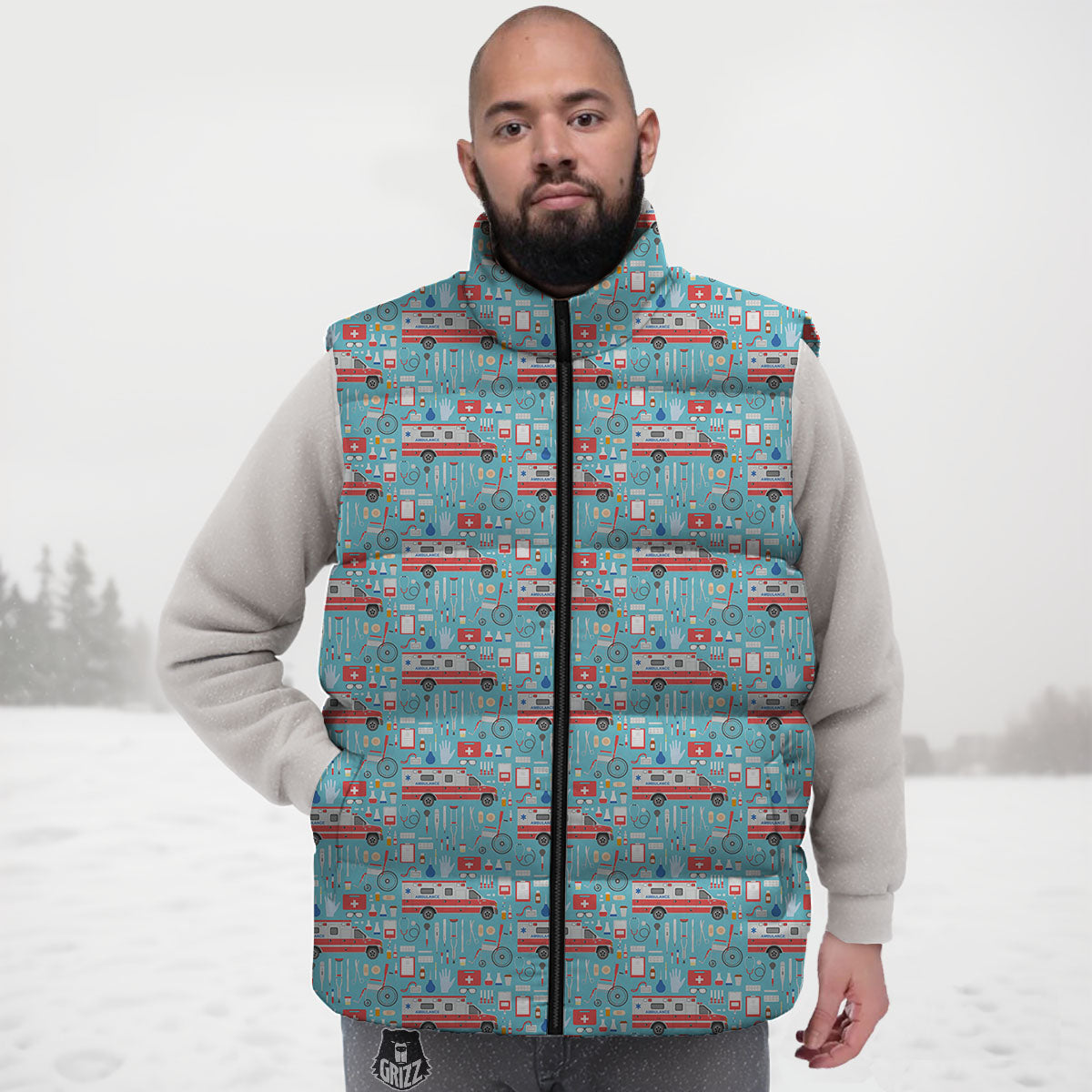 Paramedic EMS Print Pattern Down Vest-grizzshop