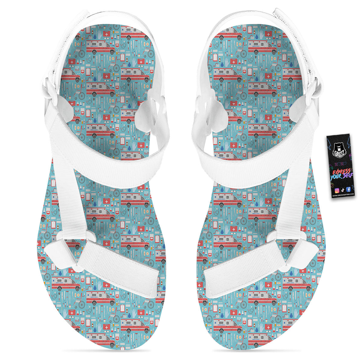 Paramedic EMS Print Pattern White Open Toe Sandals-grizzshop