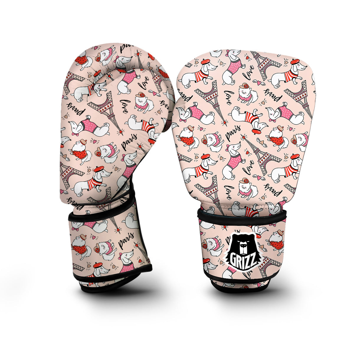 Paris Dog Pattern Print Boxing Gloves-grizzshop