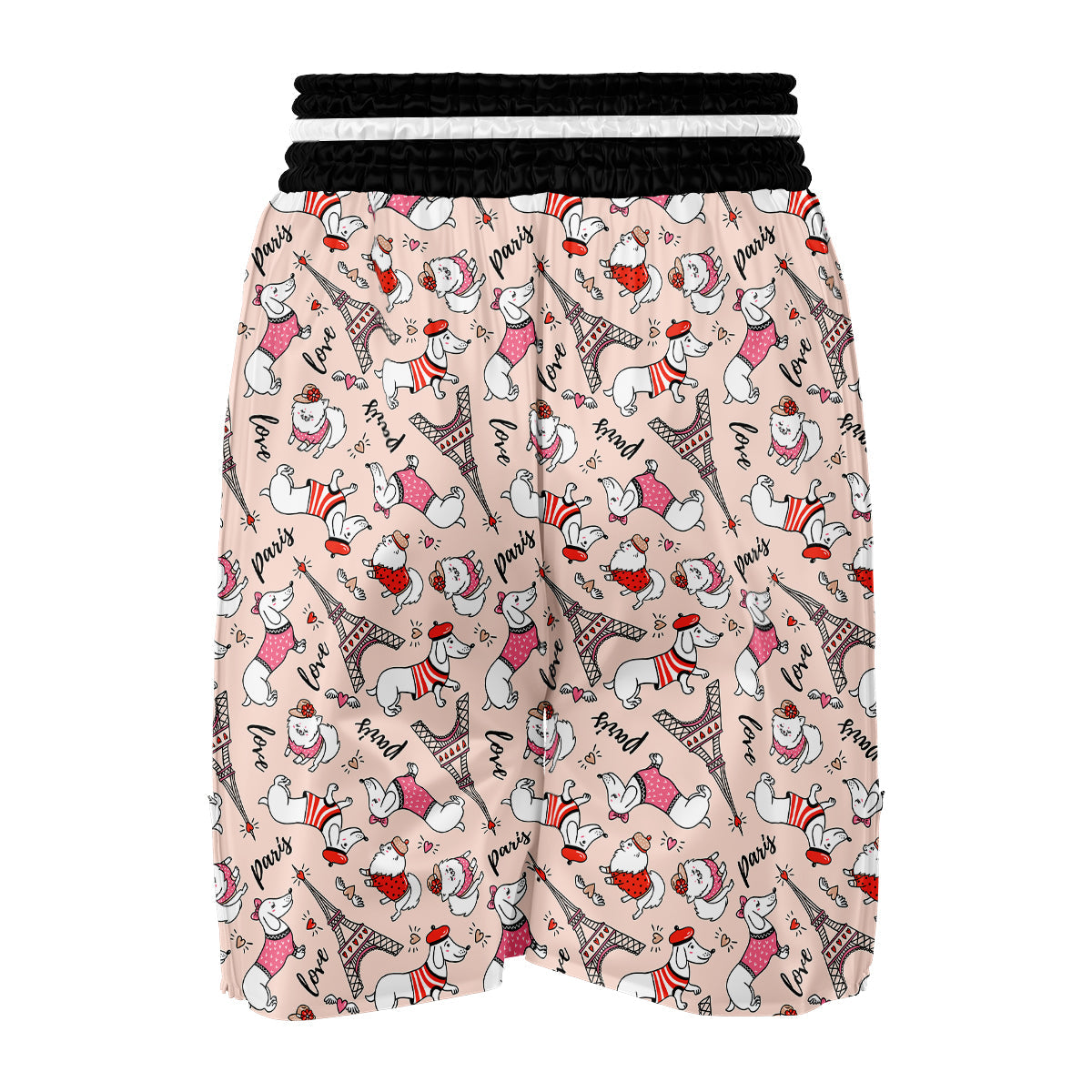 Paris Dog Pattern Print Boxing Shorts-grizzshop