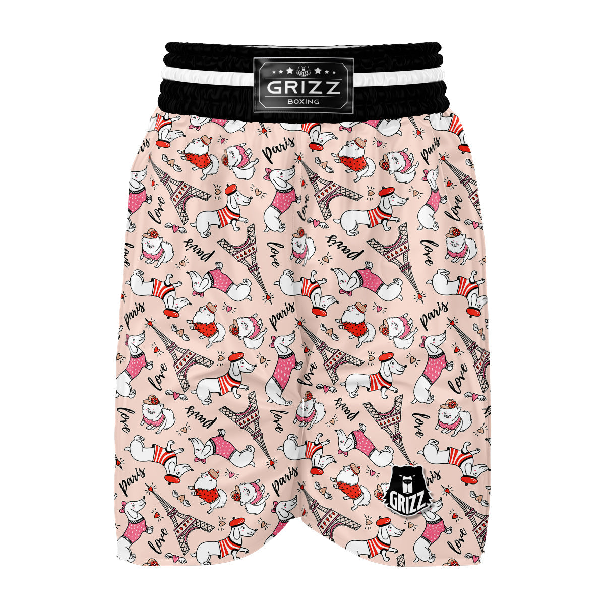 Paris Dog Pattern Print Boxing Shorts-grizzshop