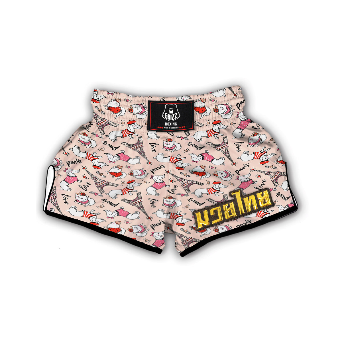 Paris Dog Pattern Print Muay Thai Boxing Shorts-grizzshop