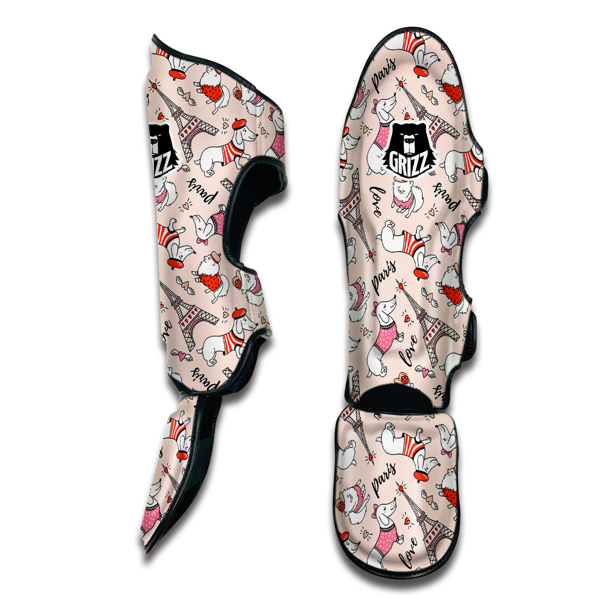 Paris Dog Pattern Print Muay Thai Shin Guards-grizzshop